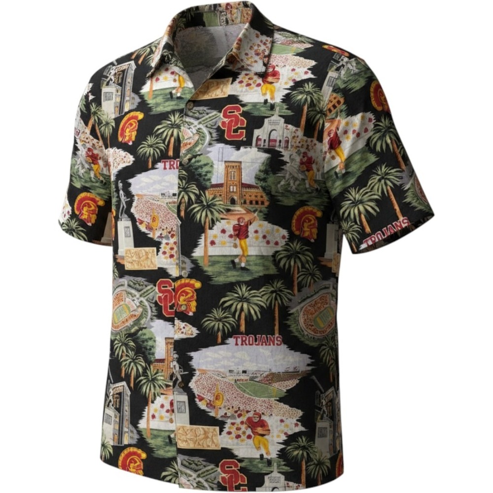 Reyn Spooner USC Trojans Mens XXL Button Down Shirt Black Cotton Hawaiian NCAA